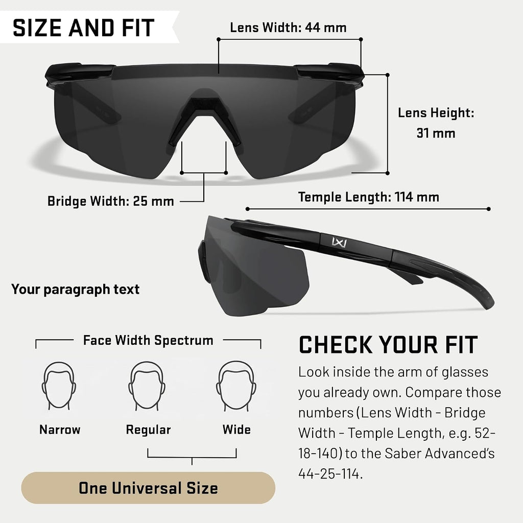 Wiley X Saber Advanced Sunglasses ANSI Z87.1+