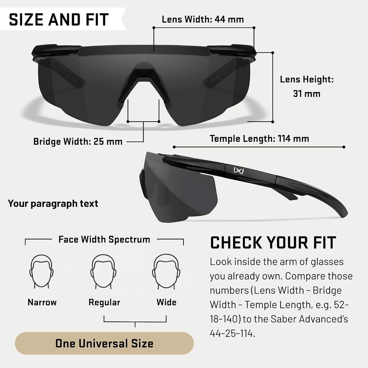 Wiley X Saber Advanced Sunglasses ANSI Z87.1+