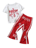 VIPWOLF Boy's Clothing Sets 2 Piece Gothic Cross Graphic Tees and Color Block Flared Sweatpants Casual Outfits