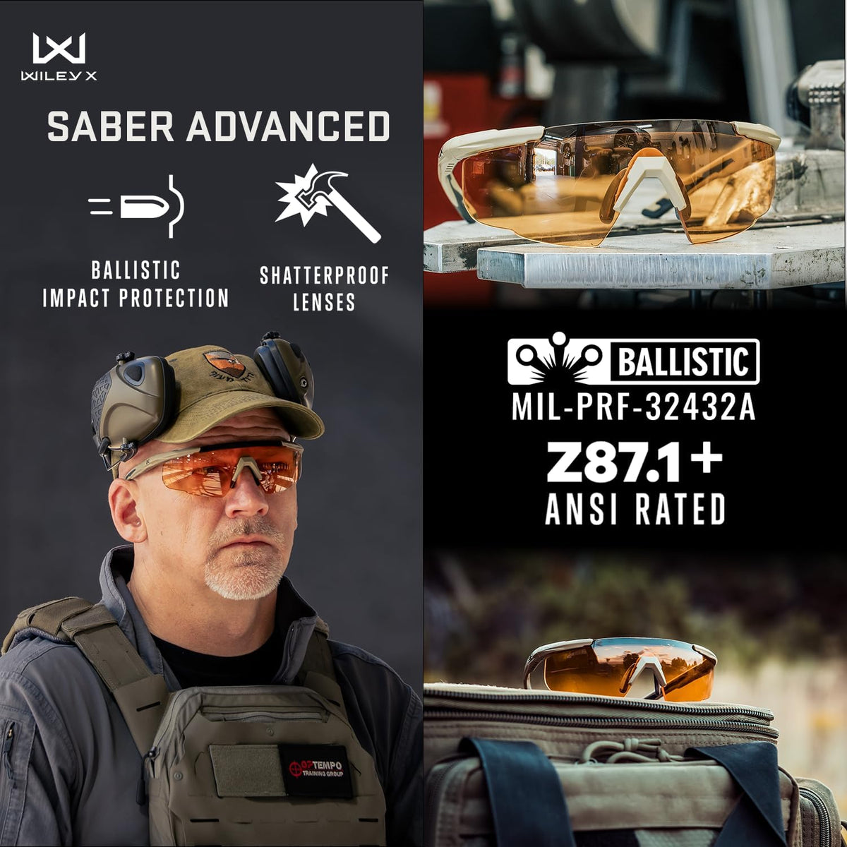 Wiley X Saber Advanced Sunglasses ANSI Z87.1+