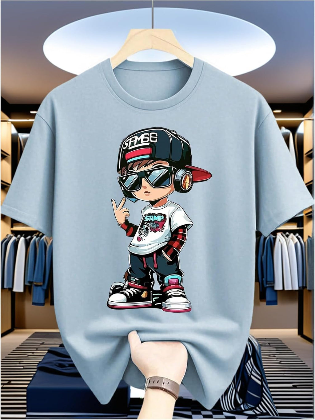 VIPWOLF Boy's Letter Print Casual T Shirts Summer Short Sleeve Baggy Graphic Tees