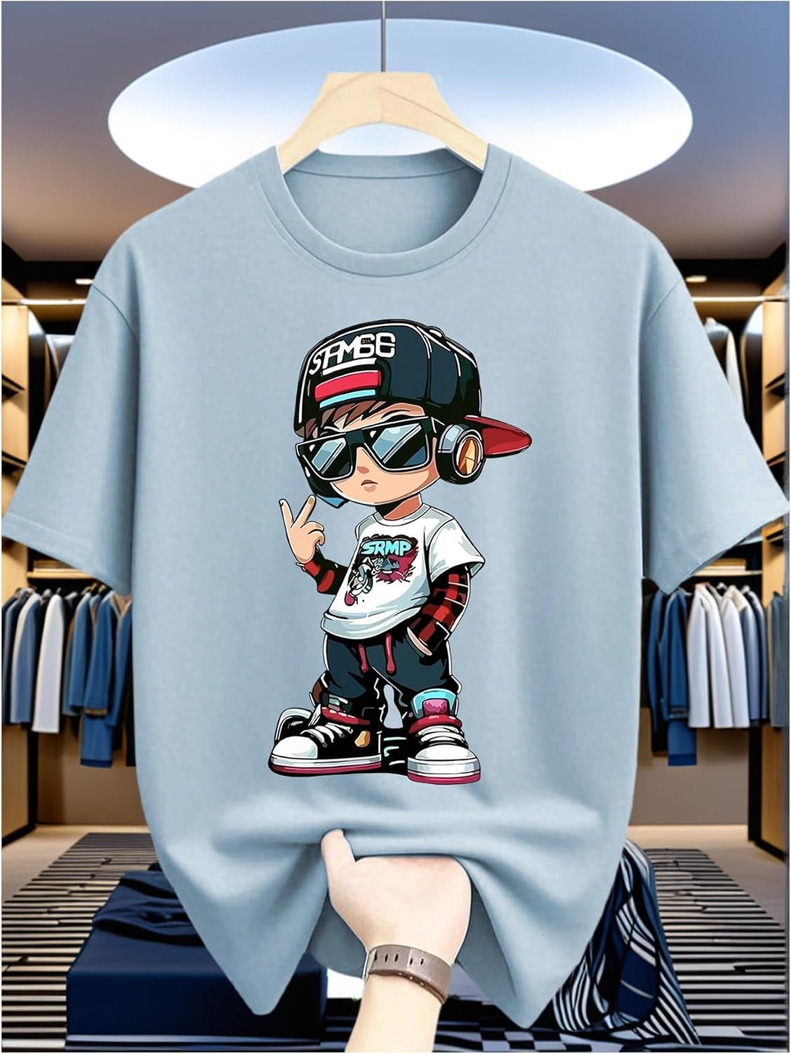 VIPWOLF Boy's Letter Print Casual T Shirts Summer Short Sleeve Baggy Graphic Tees