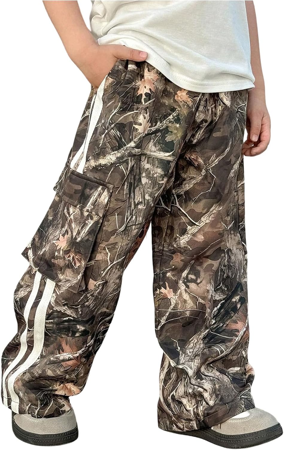 VIPWOLF Boy's Camo Pants Cargo Side Striped Baggy Wide Leg Track Pants