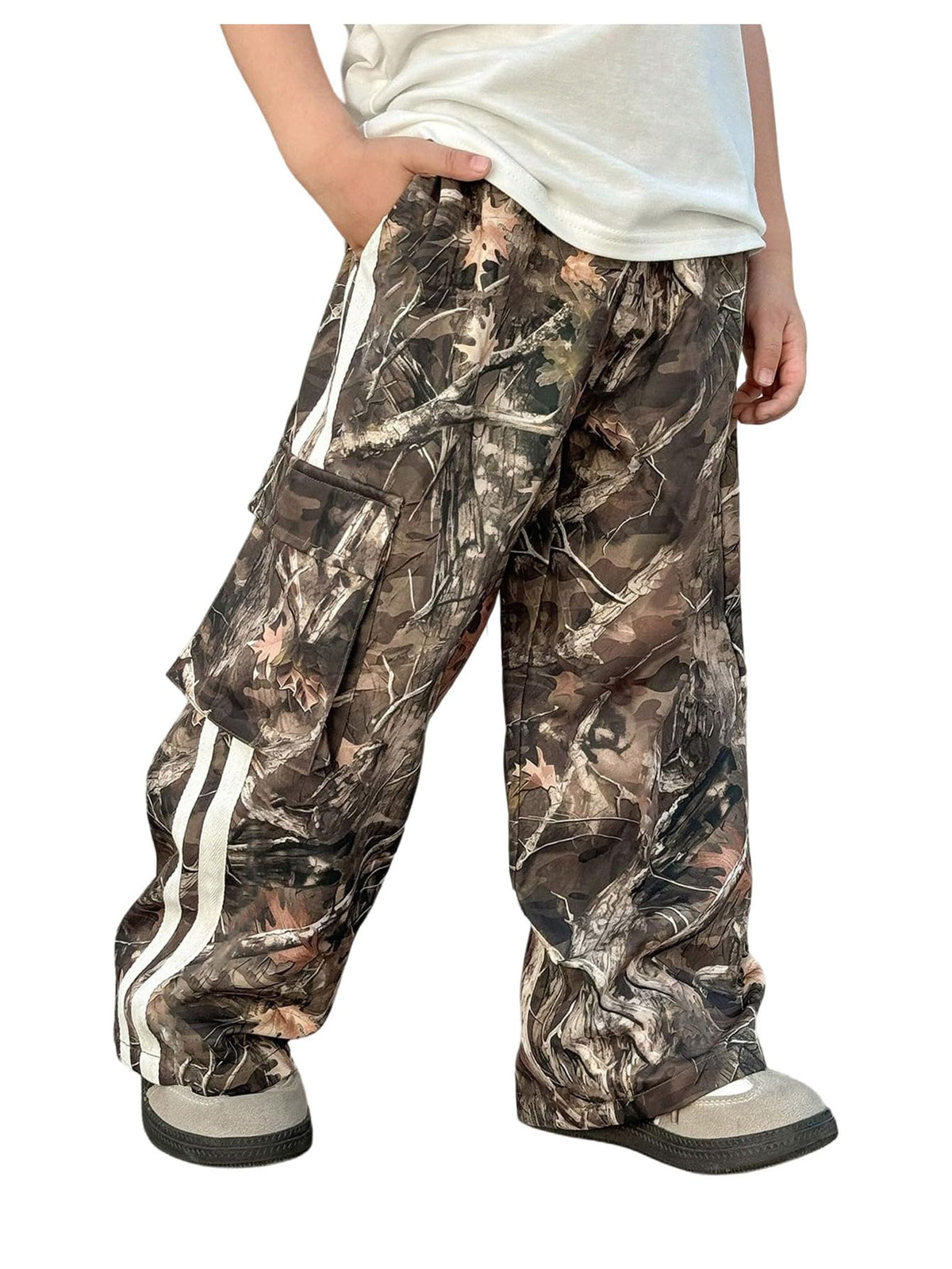 VIPWOLF Boy's Camo Pants Cargo Side Striped Baggy Wide Leg Track Pants