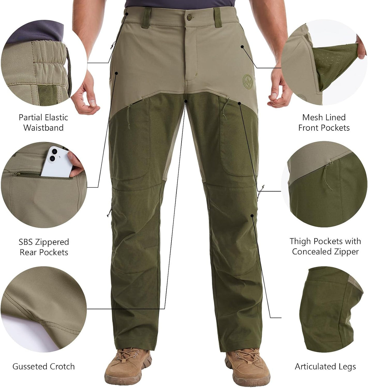 BASSDASH Splice-LW Men's Hunting Pants with Knee Pads, Water Resistant