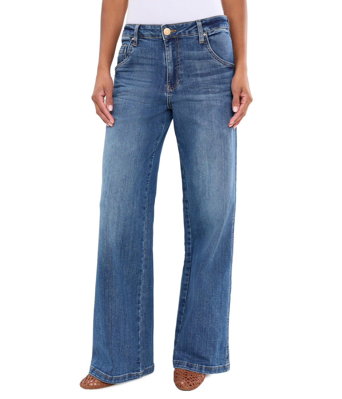 KUT from the Kloth Women's Jeans High-Rise Wide Leg Dip Scoop Pockets