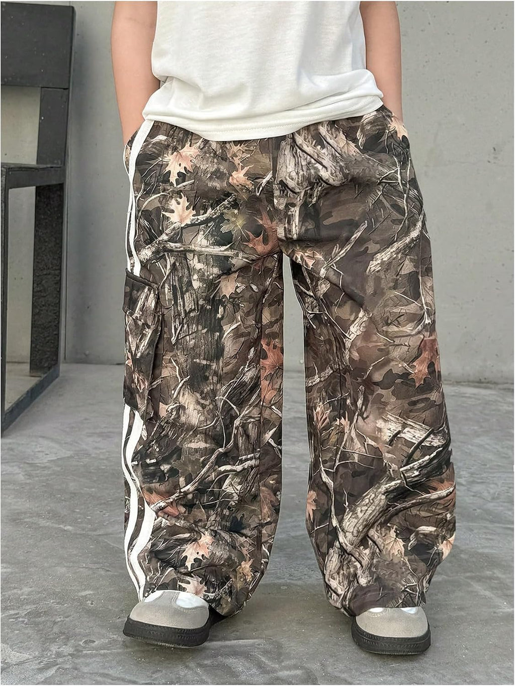 VIPWOLF Boy's Camo Pants Cargo Side Striped Baggy Wide Leg Track Pants