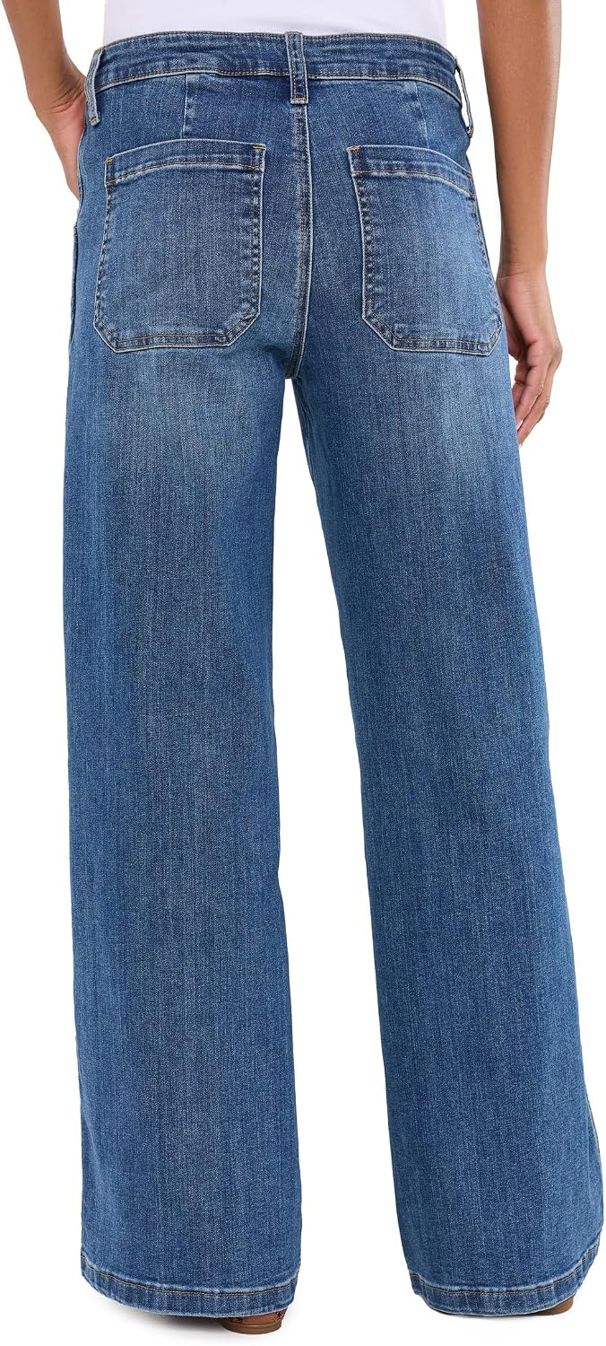 KUT from the Kloth Women's Jeans High-Rise Wide Leg Dip Scoop Pockets