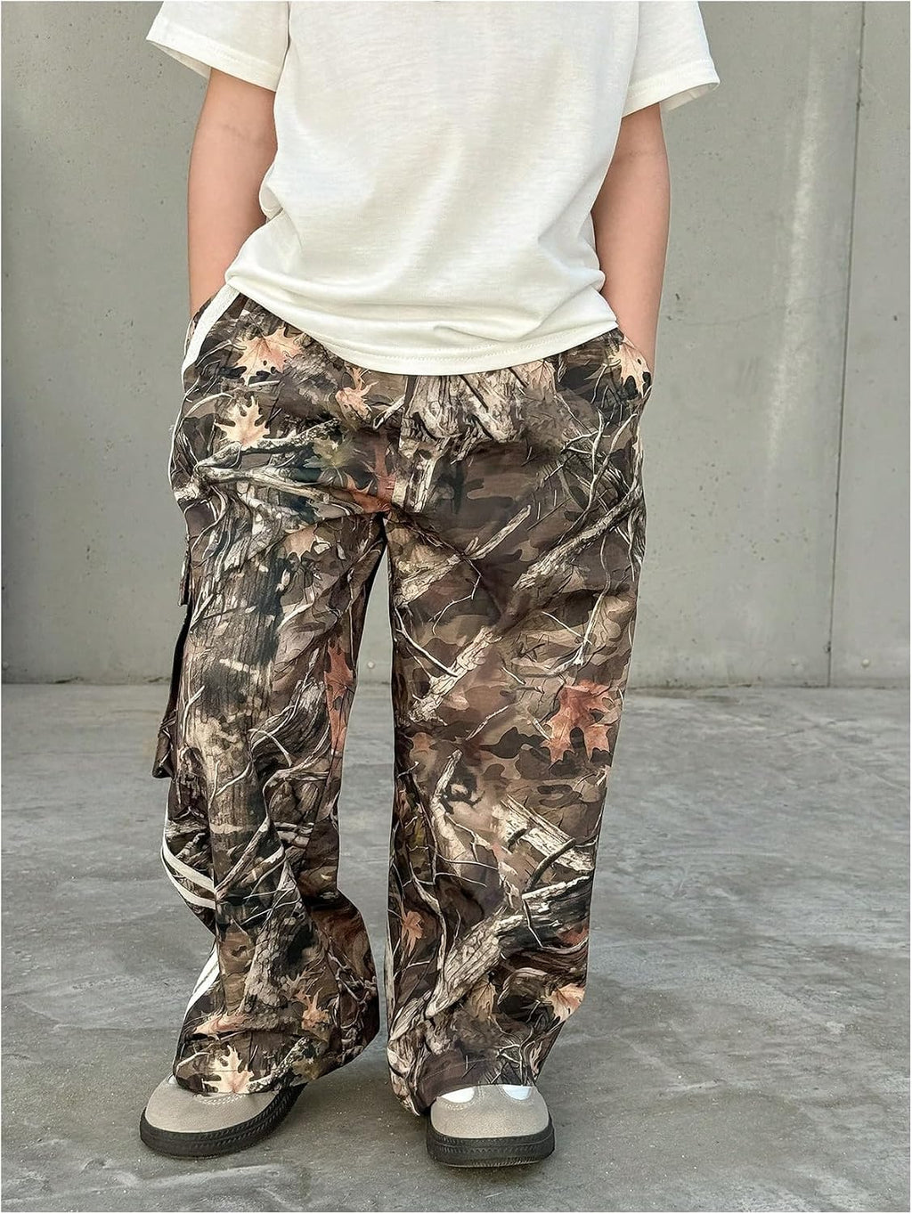 VIPWOLF Boy's Camo Pants Cargo Side Striped Baggy Wide Leg Track Pants