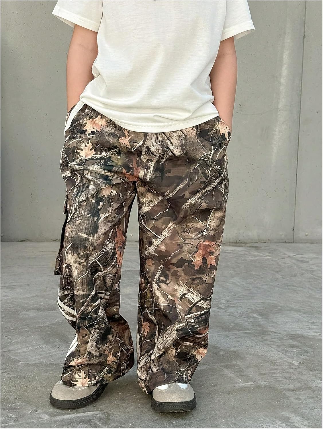 VIPWOLF Boy's Camo Pants Cargo Side Striped Baggy Wide Leg Track Pants