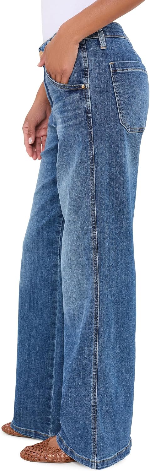 KUT from the Kloth Women's Jeans High-Rise Wide Leg Dip Scoop Pockets